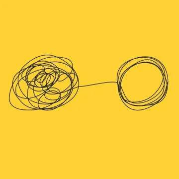 Tangle tangled and untangled. Abstract metaphor, concept of solving problems  Stock Illustration
