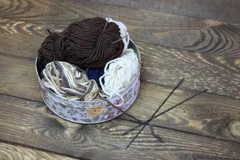 Tangle of thread and knitting needles Stock Photos