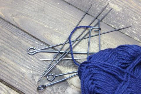 Tangle of thread and knitting needles Stock Photos