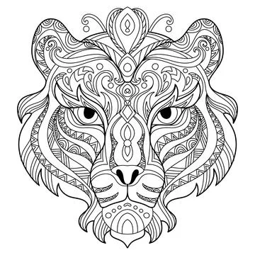 Tangle tiger coloring book page for adult Illustrazione stock