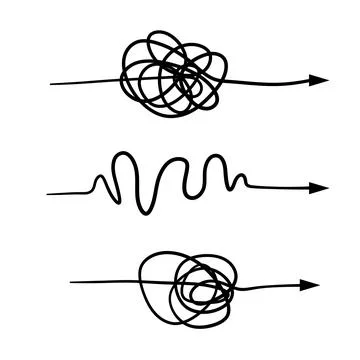 Tangled and wavy line. Set of chaotic arrows of different shapes Stock Illustration