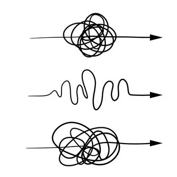 Tangled and wavy line. Set of chaotic arrows of different shapes Stock Illustration