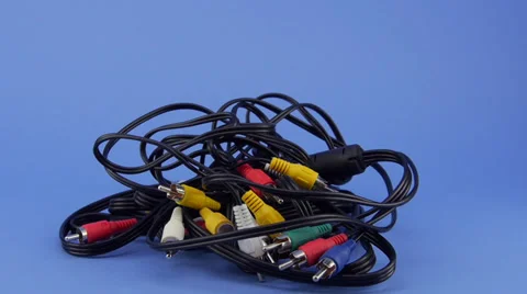 Tangled AV Cables on Blue Background Stock Footage 27818270
