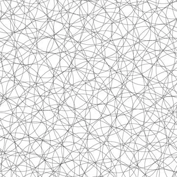 Tangled background of thin black outline overlapping circles Stock Illustration