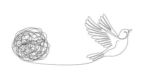 A tangled ball of threads untangling into a flying bird. Vector illustration Stock Illustration