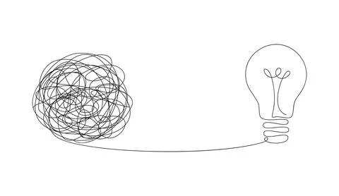 A tangled ball of threads untangling into a lamp. Vector illustration Stock Illustration