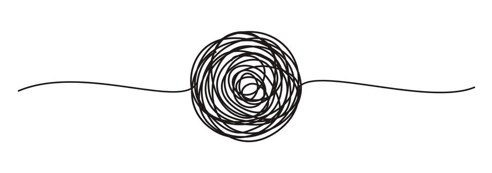 Tangled banner with scribbled circle hand drawn with thin line Stock Illustration