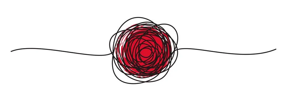 Tangled banner with scribbled circle hand drawn with thin line Stock Illustration