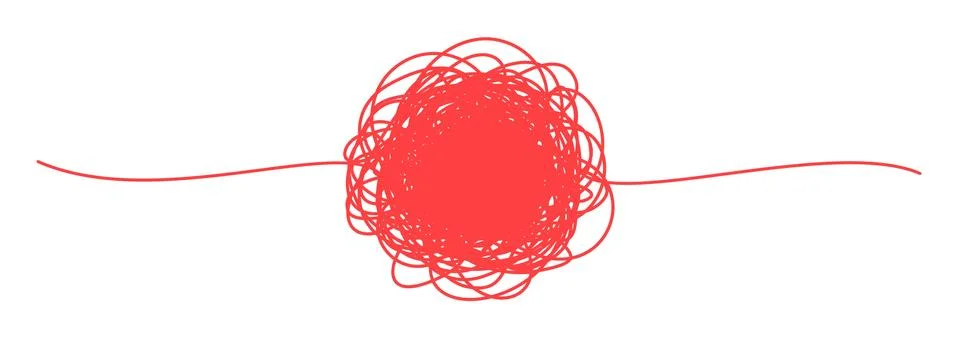 Tangled banner with scribbled circle hand drawn with thin line Stock Illustration