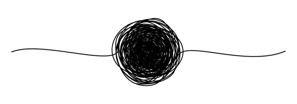 Tangled banner with scribbled circle hand drawn with thin line Stock Illustration