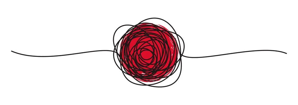 Tangled banner with scribbled circle hand drawn with thin line Stock Illustration