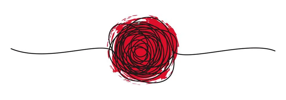 Tangled banner with scribbled circle hand drawn with thin line Illustrazione stock