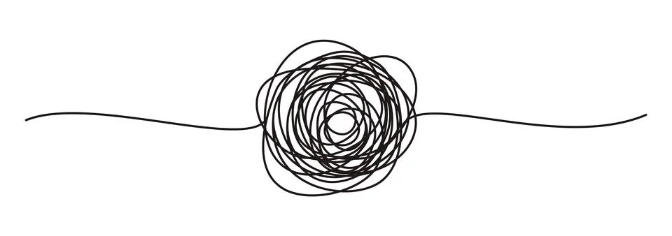 Tangled banner with scribbled circle hand drawn with thin line Stock Illustration