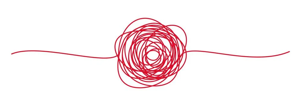 Tangled banner with scribbled circle hand drawn with thin line Stock Illustration