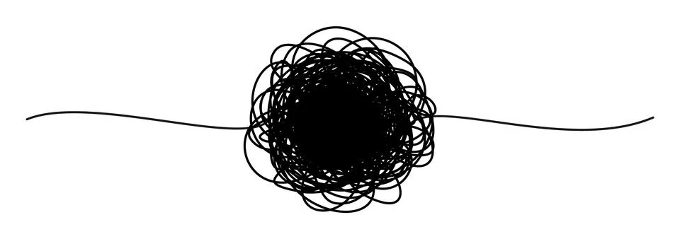 Tangled banner with scribbled circle hand drawn with thin line Stock Illustration