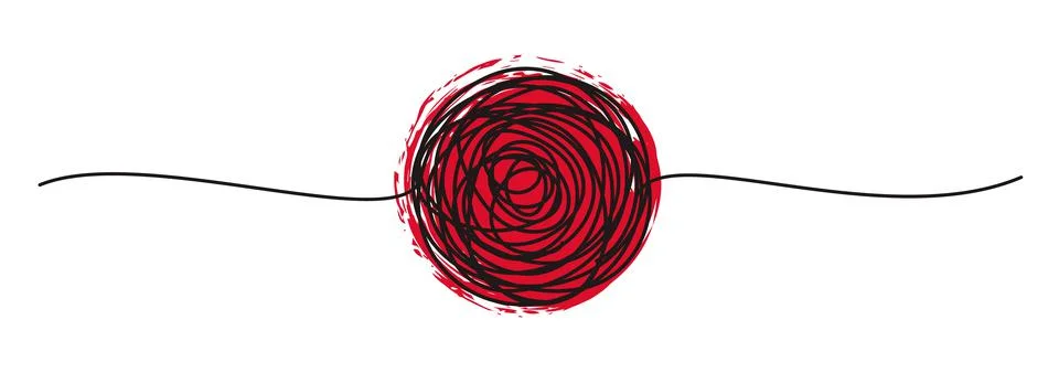 Tangled banner with scribbled circle hand drawn with thin line Stock Illustration