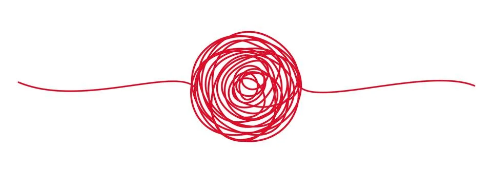 Tangled banner with scribbled circle hand drawn with thin line Stock Illustration