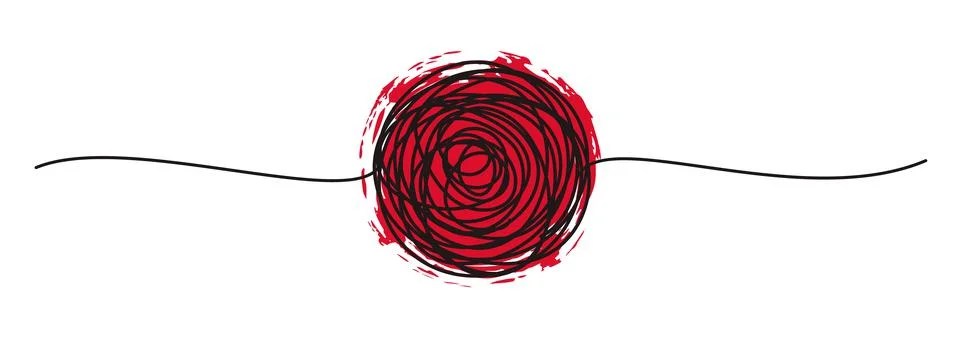 Tangled banner with scribbled circle hand drawn with thin line Stock Illustration