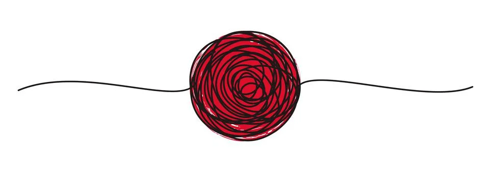 Tangled banner with scribbled circle hand drawn with thin line Stock Illustration