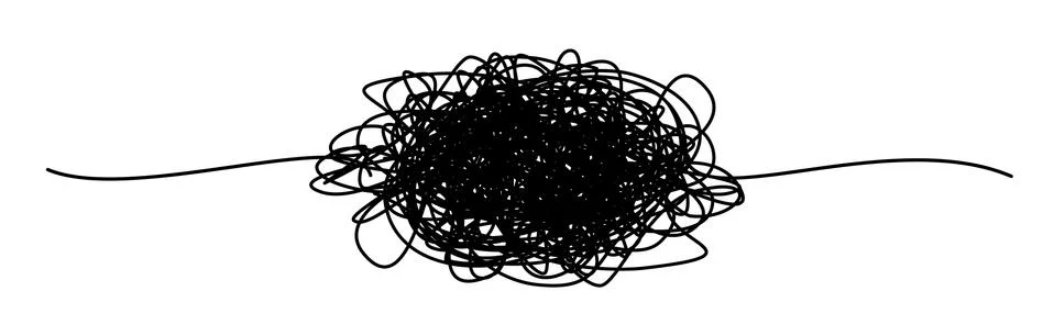 Tangled banner with scribbled oval hand drawn with thin line Stock Illustration