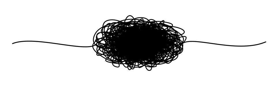 Tangled banner with scribbled oval hand drawn with thin line Stock Illustration