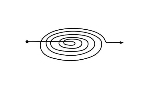 Tangled black scribble arrow with round freehand spiral shape Stock Illustration