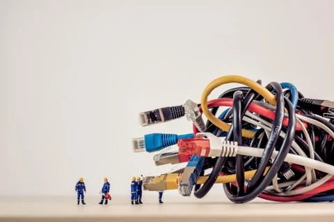 Tangled bunch of network cables Stock Photos