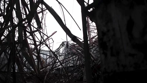 Tangled burned branches and debris after disaster Stock-Footage 345860341