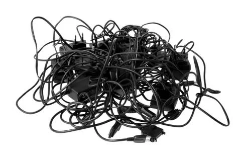 Tangled cables and connectors Stock Photos