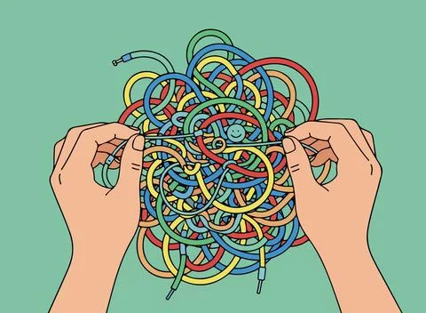 Tangled Cables in Hands Иллюстрация