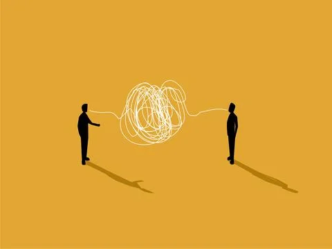 Tangled communication lines, business conversations with misleading signals Stock Illustration