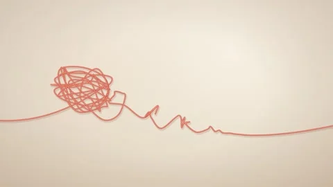 Tangled Coral Thread Untangling Into Calm Line Animation Stock Footage 346879047