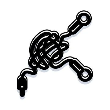 Tangled earphones cable creating a frustration knot Stock Illustration