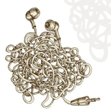 Tangled earphones Stock-Illustration