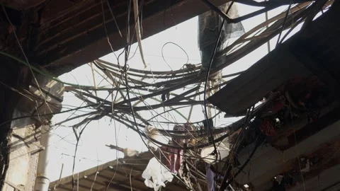 Tangled Electrical Wires And Messy Power Cables In Indian Street Stock Footage 333427428