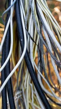 Tangled Electrical Wires: Complex Cable Network Stock Photos