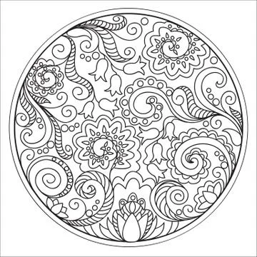 Tangled flowers in the circle Stock Illustration