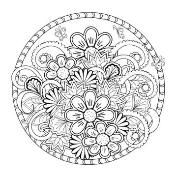 Tangled flowers in the mandala Stock Illustration