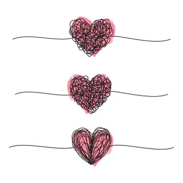 Tangled grungy hearts scribble set isolated on white background Stock Illustration