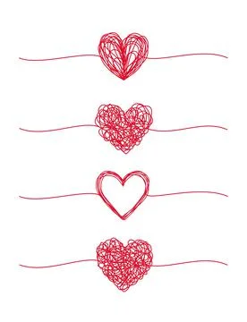 Tangled grungy hearts scribble set isolated on white background Stock Illustration