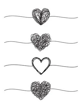 Tangled grungy hearts scribble set isolated on white background Stock Illustration