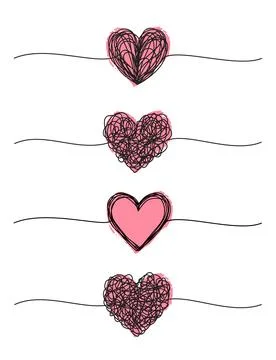 Tangled grungy hearts scribble set isolated on white background Stock Illustration