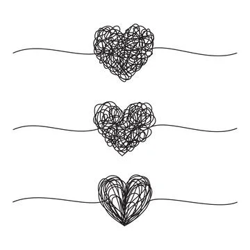 Tangled grungy hearts scribble set isolated on white background Stock Illustration