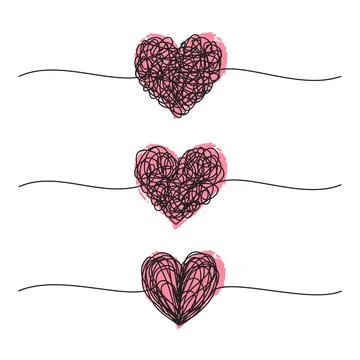 Tangled grungy hearts scribble set isolated on white background Stock Illustration
