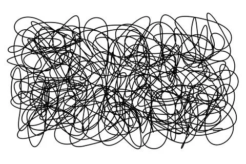 Tangled grungy rectangle scribble isolated on white background Stock Illustration