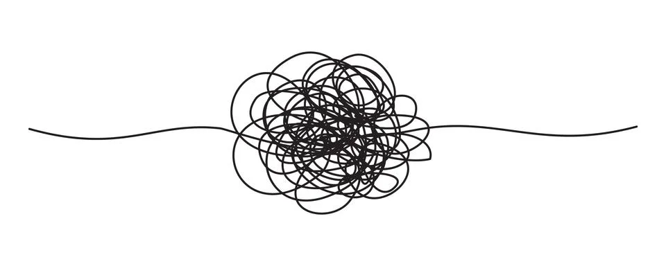 Tangled grungy round scribble isolated on white background Illustrazione stock