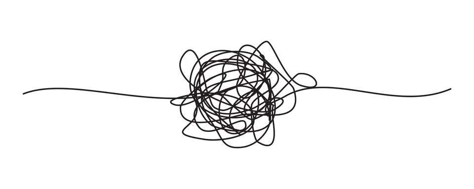 Tangled grungy round scribble isolated on white background Illustrazione stock