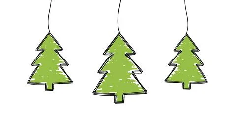 Tangled grungy scribble Christmas Pine Tree decoration set Illustrazione stock