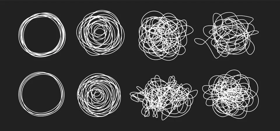 Tangled grungy scribbles set chalk board effect Stock Illustration