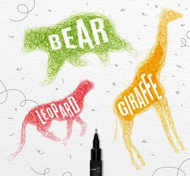 Tangled line bear color Stock Illustration